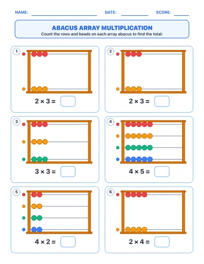 Abacus Array Multiplication worksheet generator