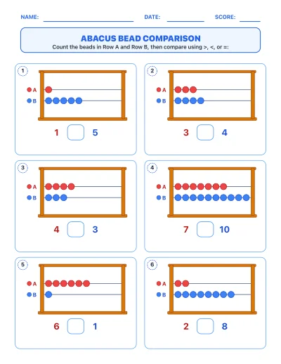 Abacus Bead Comparison worksheet generator