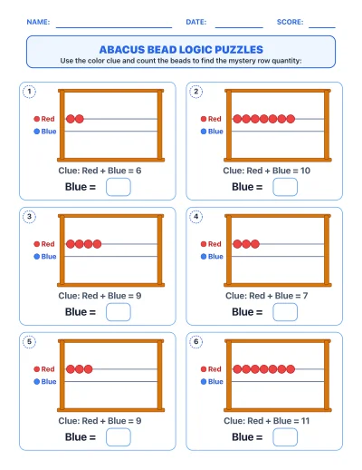 Abacus Bead Logic Puzzles worksheet generator