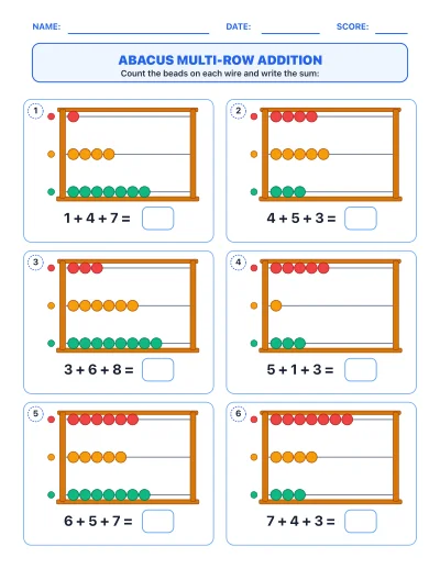 Abacus Multi-Row Addition worksheet generator