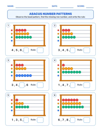 Abacus Number Patterns worksheet generator