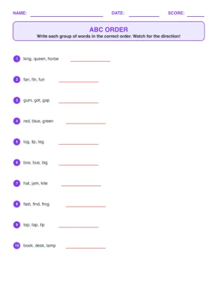 ABC Order worksheet generator