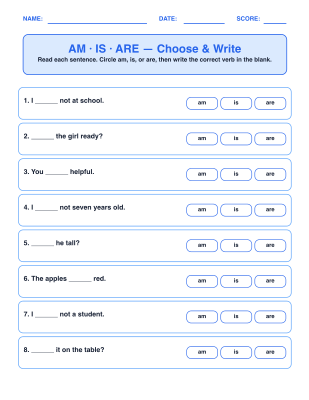 AM, IS & ARE Grammar Activities worksheet generator
