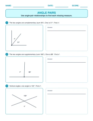 Angle Pairs worksheet generator