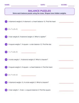 Balance Puzzles worksheet generator