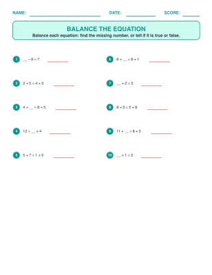 Balance the Equation worksheet generator