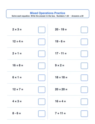 Basic Operations Practice worksheet generator