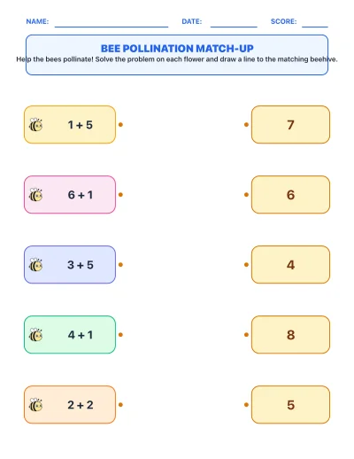 Bee Pollination Match-Up worksheet generator