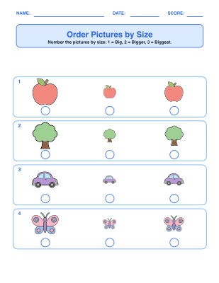 Big and Small Sort worksheet generator