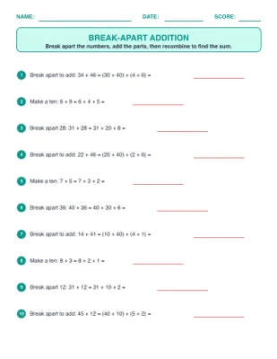 Break-Apart Addition worksheet generator
