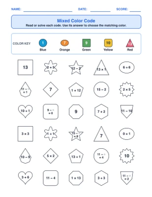 Color by Number Shapes worksheet generator