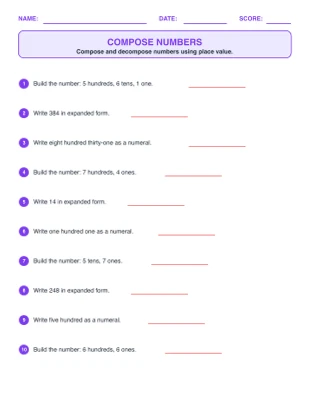 Compose Numbers worksheet generator