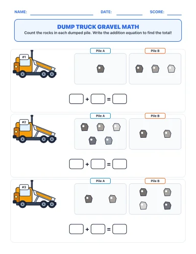 Dump Truck Gravel Math worksheet generator