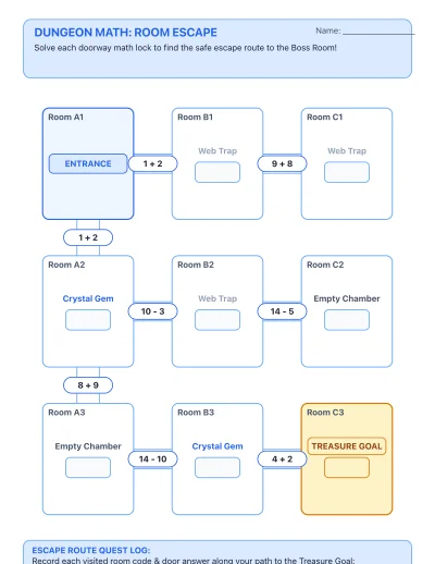 Dungeon Math: Room Escape worksheet generator