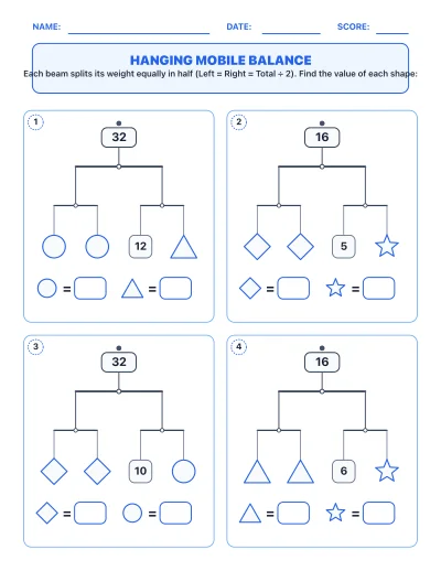 Hanging Mobile Balance worksheet generator