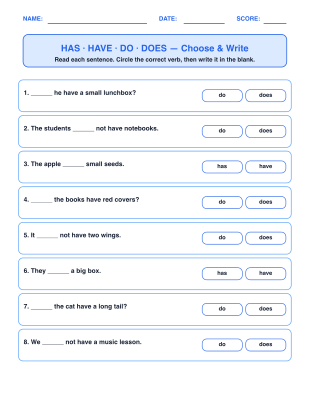 HAS, HAVE, DO & DOES Grammar Activities worksheet generator