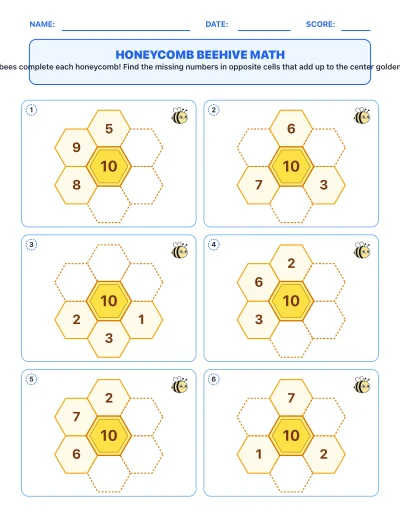 Honeycomb Beehive Math worksheet generator