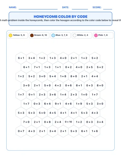 Honeycomb Color-by-Code Math Art worksheet generator