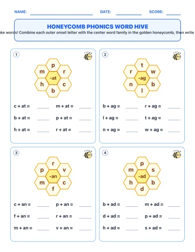 Honeycomb Phonics Word Hive worksheet generator