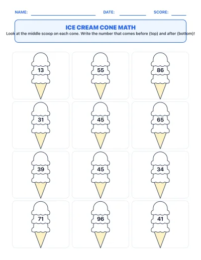 Ice Cream Cone Math worksheet generator