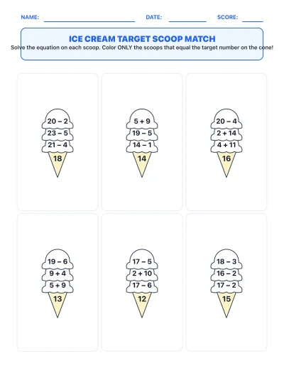 Ice Cream Target Scoop Match worksheet generator