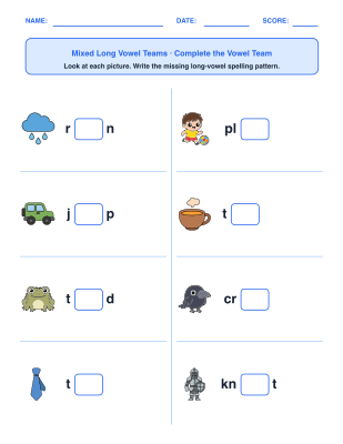 Long Vowel Team Spelling Patterns worksheet generator