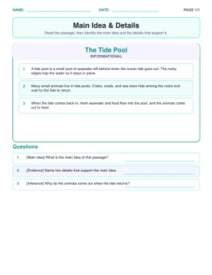 Main Idea & Details worksheet generator