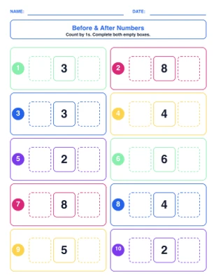 Number Neighbor Cards worksheet generator