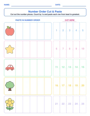 Number Order Cut & Paste worksheet generator