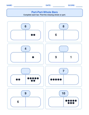 Part-Part-Whole Bars worksheet generator