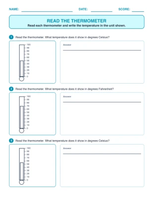 Read the Thermometer worksheet generator