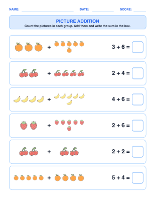 Picture Addition & Subtraction worksheet generator