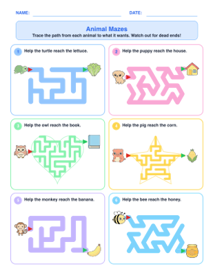 Animal Mazes worksheet generator