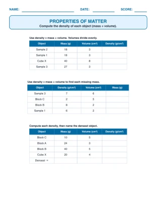Properties of Matter worksheet generator