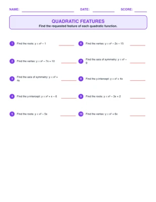 Quadratic Features worksheet generator