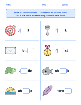 R-Controlled Vowel Picture Activities worksheet generator