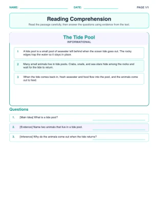 Reading Comprehension worksheet generator