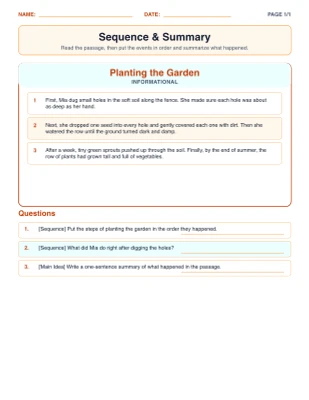 Sequence & Summary worksheet generator
