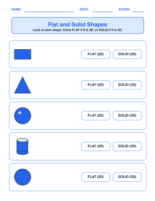Flat & Solid Shapes (K.G.A.3) worksheet generator