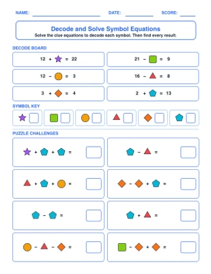 Symbol Equation Puzzles worksheet generator