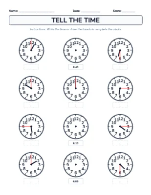 Tell Time (Draw & Read)