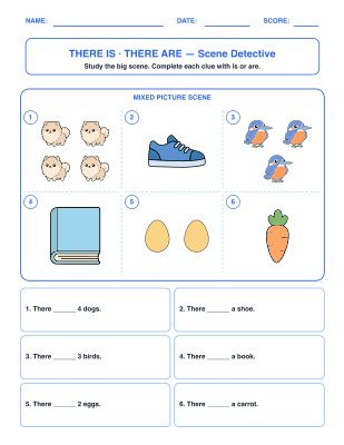 THERE IS & THERE ARE Picture Grammar worksheet generator