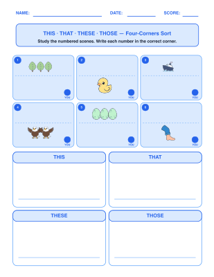 THIS, THAT, THESE & THOSE Picture Grammar worksheet generator