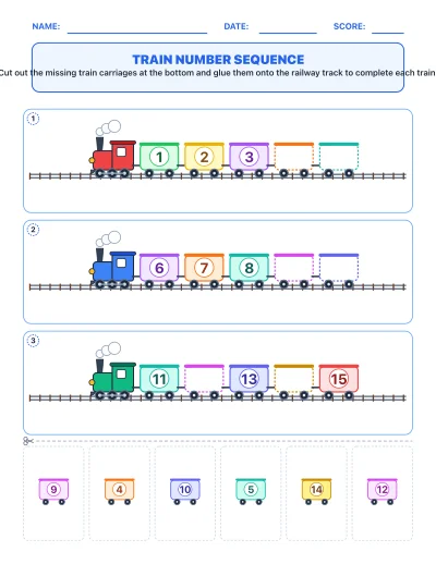Train Carriage Number Sequence worksheet generator