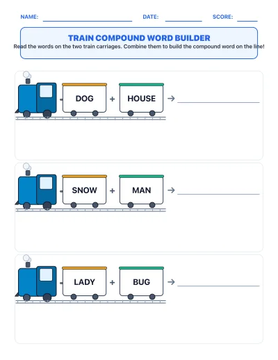 Train Compound Word Builder worksheet generator
