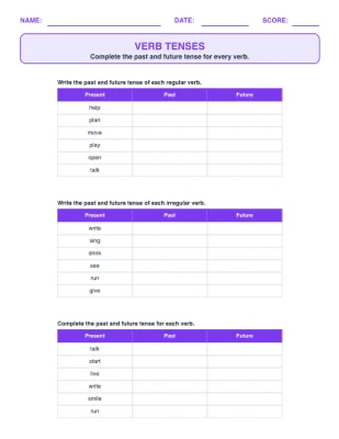 Verb Tenses worksheet generator